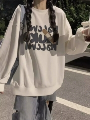 ins trendy brand letter print hoodless round neck sweatshirt women's spring and autumn new Korean version of the couple pullover long-sleeved top
