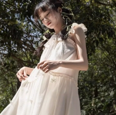 PINKDOG white sleeveless slip dress for women sweet and cute doll collar slim fairy dress