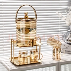 Zheng Ye cold kettle with faucet glass water set Large capacity cooling kettle household glass water cup set cup set Amber Bear stripe water tank 4 cup set 3.5L