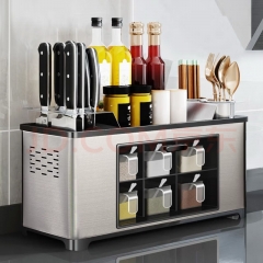 Yimei Hui kitchen shelf Stainless steel home seasoning rack storage box Knife rack seasoning rack Kitchen utensils storage seasoning box Natural color A [6 seasoning boxes + two ch