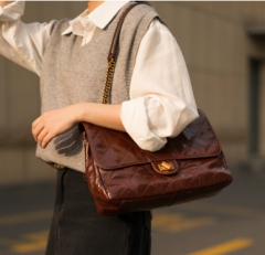 【 Festival Gift 】 Top layer cowhide patchwork geometric bag, large capacity single shoulder bag, women's crossbody bag, women's bag