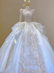 Master Wedding Dress 2024 short-sleeved Korean version of Niang Slim Lacey is a simple and neat V-neck covered arm wedding yarn.