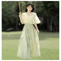Qing Ti Shi original modified Hanfu women's national style new Chinese daily thin dress Han element set
