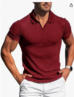 Mens Waffle Knit Polo Shirts Short Sleeve Slim Fit Golf