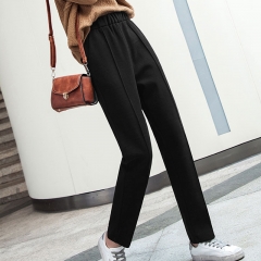 Harlan pants, women's pants, loose and straight tube, slimming effect, radish casual spring, autumn, winter, plush wide leg woolen nine point grandma pants