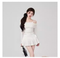 Knitwear cutout design shirt feeling 2024 bow on the shoulder of the flower bell