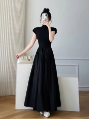 Women's advanced black dress, new summer style, niche design, French Hepburn style, waist-cinching and slimming long dress