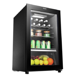 Haier Ice Bar 135/200L Home Living Room Office Fruit Refrigeration Cabinet Transparent Glass Small Refrigerator [121L] Refrigeration Dual Temperature Zone