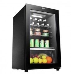 Haier Ice Bar 135/200L Home Living Room Office Fruit Refrigeration Cabinet Transparent Glass Small Refrigerator [121L] Refrigeration Dual Temperature Zone