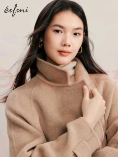 EIFINI Camel Cashmere Long Double-sided Wool Coat with Advanced Sense and Temperament, Lapel Design, Waist-Cinching Feature, Winter Clothing 2023, Beige Camel, 155/80A/S