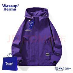 WASSUP HERMU Men's Windbreaker for Autumn and Spring, Outdoor Mountaineering Mountain Style Hooded Large Size Couple's Waterproof Jacket, Loose Streetwear Outerwear