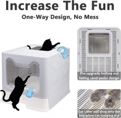 Foldable Cat Litter Box with Lid, Enclosed Cat Potty, Top Entry Anti-Splashing Cat Toilet, Easy to Clean Including Cat Litter Scoop and 2-1 Cleaning Brush (Grey) Large