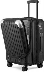 LEVEL8 Grace Expandable Hardside Carry On Luggage with Front Compartment, Travel Suitcases with Wheels, Lightweight Carry On Suitcase for Airplane, Tsa Lock Approved, Black, 20-Inc