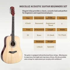41-inch Beginner Acoustic Guitar Package, Basic Starter Kit w/Gig Bag, Strings, Strap, Pitch Pipe, Picks (Natural)