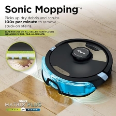 Shark Robot Vacuum & Mop Combo, Powerful Suction, Matrix Plus, 60-Day Debris Capacity, HEPA Bagless Self Empty Base, Sonic Mopping, Home Mapping for Pet Hair, Carpets & Hardfloor,