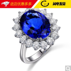 Barker Lele Princess Diamond Ring Female European and American Sun flower opening Ring Zircon microinlaid blue diamond color treasure ring J334(top and bottom overlapping) opening