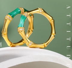 Tai Degree pure gold 023 high ring ancient gold 999 bamboo index finger ring enamel