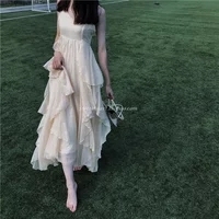 2024 New Summer Slim Round Neck Dress Chiffon Skirt Length 70 cm Hot Sale