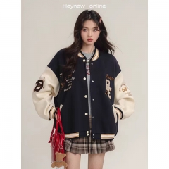LOVEHEYNEW American contrasting embroidered baseball jacket cotton jacket for women 2024 autumn and winter thick casual loose fit