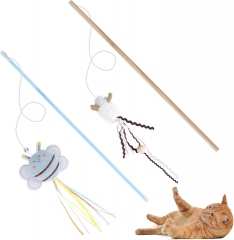 Cat Wand Toy Set, 2 PCS Interactive Cat Teaser Wands with Cute Bee & Mouse Designs, Equipped with Bells and Streamers to Captivate Your Cat’s Attention