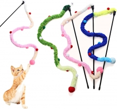 Colorful Pom-Pom Cat Toy Wand - Interactive Playful Toy for Cats - Stimulate Your Feline's Hunting Instincts and Provide Hours of Entertainment