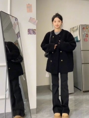 Black cashmere coat women's winter new thickened cotton clip warm all kinds of wool coat coat.