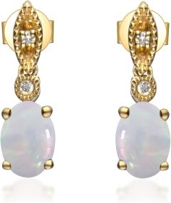 Gin & Grace 10K Yellow Gold Natural Opal & Diamond (I1,I2) Stud Earring for Women