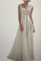 Abaowedding Women's Wedding Dress Lace Double V-Neck Sleeveless Evening Dress