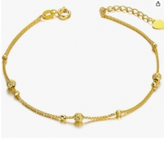 18K Solid Gold Bracelet for Women, Dainty Real Gold Beads Ball Adjustable Chain Bracelet Fine Jewelry Anniversary Christmas Gift for Her, Wife, Mom 6.5"-7.5"