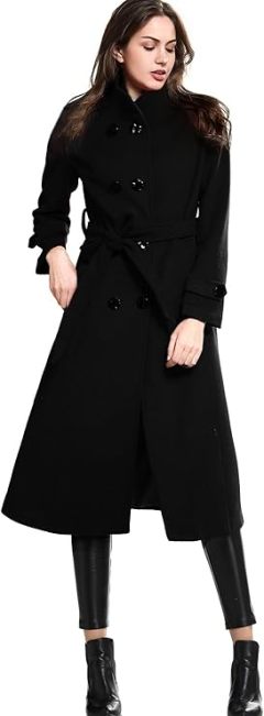 Escalier Women's Wool Trench Coat Winter Double-Breasted Jacket with Belts