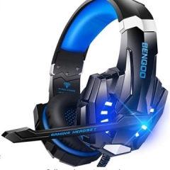 BENGOO G9000 Stereo Gaming Headset for PS4 PC Xbox One PS5 Controller, Noise Cancelling Over Ear Headphones with Mic, LED Light, Bass Surround, Soft Memory Earmuffs for Laptop Mac