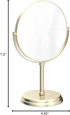 Amazon Basics Tabletop Mount Vanity Round Mirror, 1X/5X Magnification, Iron, 7.2"L x 4.92"W, Gold