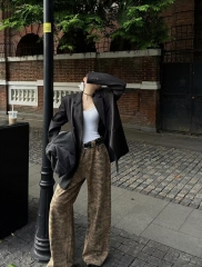 Leopard Print Casual Wide Leg Pants