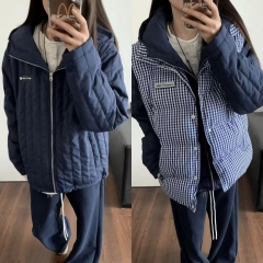 Plaid padded cotton vest