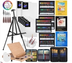 149Pcs Deluxe Artist Painting Set with Aluminum and Solid Beech Wood Easel, 96 Paints, Stretched Canvas and Accessories, Art Paint Supplies for Artists, Beginner & Adults