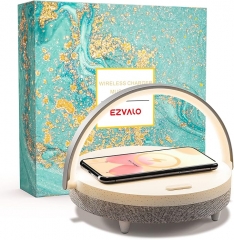 EZVALO Gift for Her, Music Table Lamp with Wireless Charger, 4 in 1 Touch Bedside Lamp, Portable Bluetooth Speaker, Phone Holder, Dimmable LED Night Light Birthday Gifts for Women,