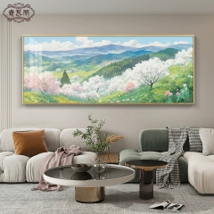 Sunlight on the Golden Mountain Living Room Decorative Painting 2024 New Sofa Background Wall Hanging Painting Hand-drawn Oil Painting Tripty