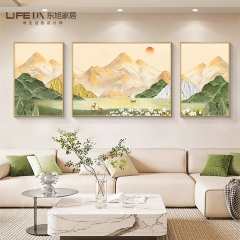 eSunlight on the Golden Mountain Living Room Decorative Painting 2024 New Sofa Background Wall Hanging Painting Hand-drawn Oil Painting Tripty