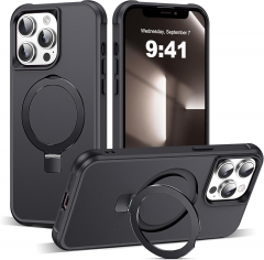 Designed for iPhone 13 Pro Case 6.1 inches with Magnetic 360° Rotatable Ring Stand [Compatible with Mag-Safe] Translucent 13 Pro Phone Case for Wowen Men,Black