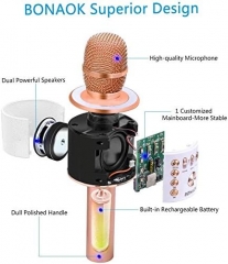 Wireless Bluetooth Karaoke Microphone,3-in-1 Portable Handheld Karaoke Mic Speaker Machine Home Party Birthday for All Smartphones PC(Q37 Rose Gold)