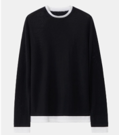 Round neck fake two long sleeve knit sweater for women