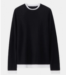 Round neck fake two long sleeve knit sweater for women