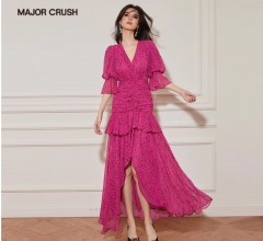 MAJOR CRUSH original pink leopard print women's dress with fashionable temperament, slimming and sexy long waist