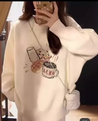 2024 New White Graffiti Loose Cotton Lounge Sweater Hot Sale
