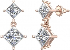 Princess Cut Drop Two stone Diamond Dangle Earrings 18K Gold (G,VS)