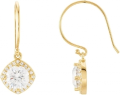 14k Yelow Gold 2 1/5 Ct Round Diamond (I1/G-H) Halo Dangle Drop Fishhook Earring Pair