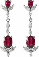 Genuine AA Quality Oval & Pear Shaped Ruby & 3/4 Ct Diamond 1-3/8" Long Dangle Drop Earring Pair