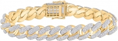 10K Yellow Gold Diamond Cuban Bracelet 9 Ctw.