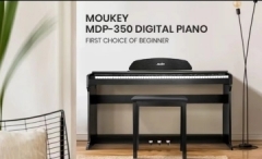Moukey MDP-350 88-Key Semi Weighted Piano Action Digital Beginner Keyboard with Furniture Stand & Piano Stool, Triple Pedals, Power Supply, Black