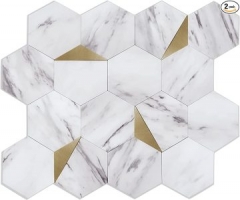 Hexagon Tile Peel and Silver Self Adhesive Metal, New Bevel Edge Finishing Grey Marble